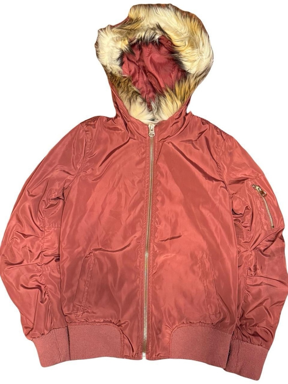 Y2K Revamped Red Faux Fur Hooded Bomber Puffer Jacket